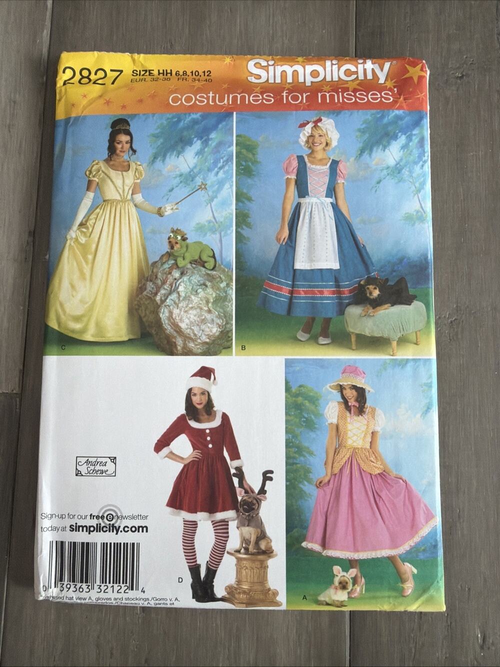 Simplicity 2827 Adult & Dog Storybook Costumes Size HH 6-12 Halloween Sewing